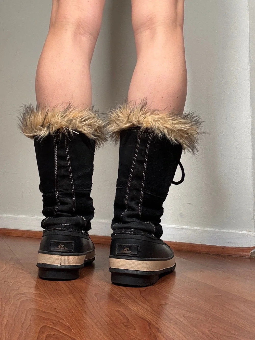 Athletech Black Lace-Up Winter Boots with Faux Fur Trim
